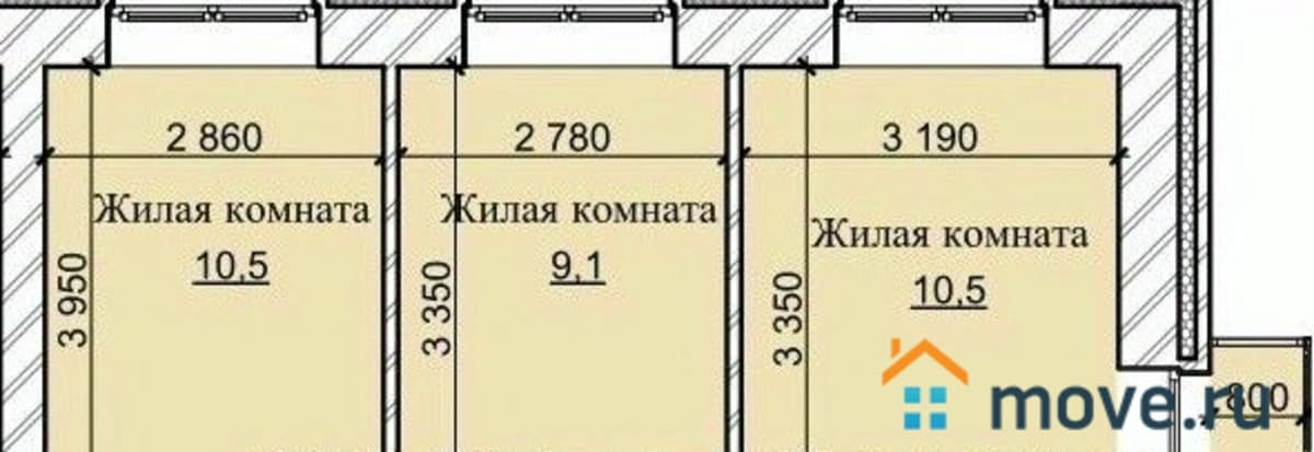 3-комн. квартира, 49.1 м²